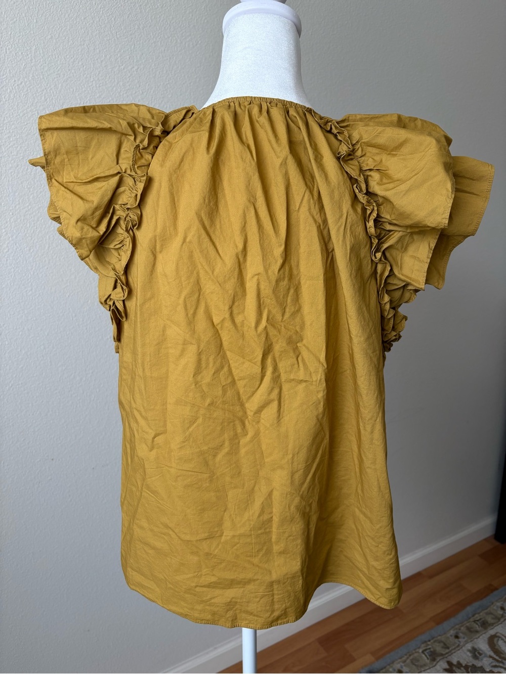 Ulla Johnson Mustard Ruffle Sleeve Tie-Neck Blouse 10 - Picture 4 of 7
